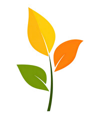 A vibrant stem with three stylized leaves, transitioning from green to yellow-orange hues
