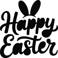 Cute Happy Easter with Bunny Ears - Black Typography