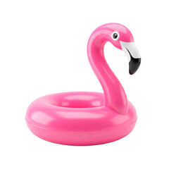 Inflatable pink flamingo drink holder for swimming pool parties isolated on a white background.