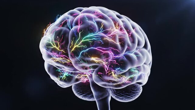 Human brain with colorful neural activity