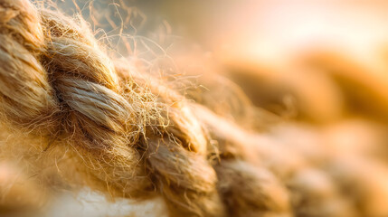 Fototapeta premium Macro shot of rustic rope texture bathed in warm golden sunlight