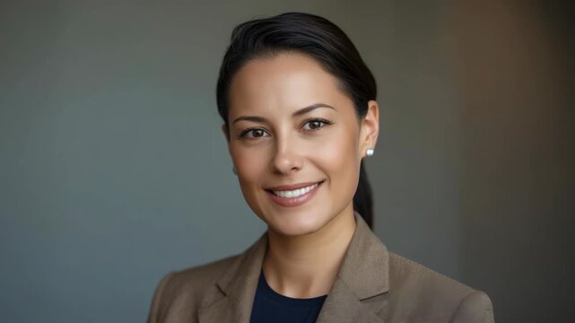 Professional smiling woman portrait headshot in business attire, confident approachable expression