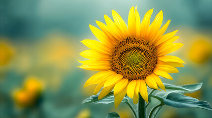 Obraz premium Vibrant Yellow Sunflower Blooming in a Softly Blurred Field