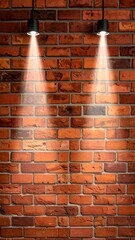 A red brick wall illuminated by two overhead spotlights