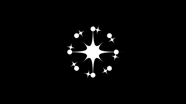 Sparkling twinkling stars animation featuring white cartoon flat vector doodles, shimmering glitter shine and blinking light effect, glowing star motion on black screen background in crisp 4K