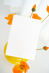 모던한 식물 장식과 카드 목업