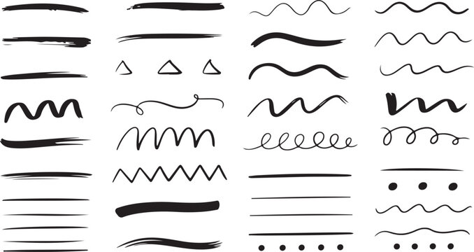 brushstroke vector set of black ink line textures and patterns