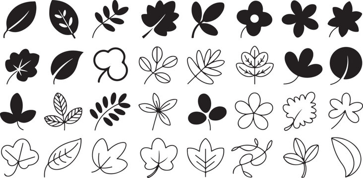 leaf icon set vector leaf silhouettes and outlines