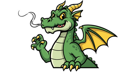 Obraz premium Green Cartoon Dragon with Yellow Wings.