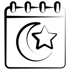 Calendar Outline Hand Drawn Icon, Mini Illustration For Modern Concept, Print, Ui, Ux Kit, Web And App Development. Vector Related To Ramadan, Eid Al-Fitr, Eid Al-Adha And More