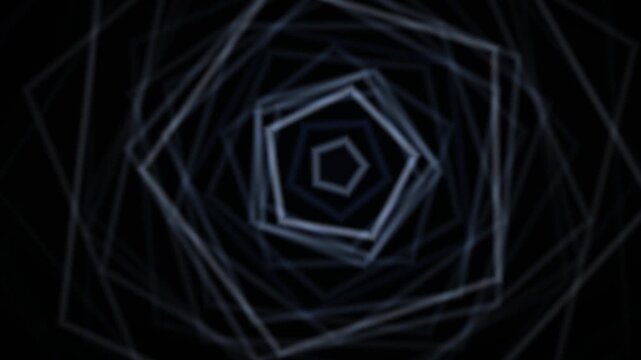 Abstract geometric shapes moving in a tunnel.