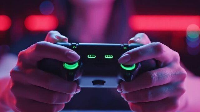 Person holding illuminated gaming controller