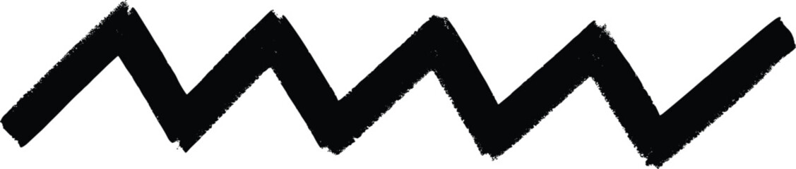 Bold black zigzag brushstroke with five peaks and four valleys, abstract angular pattern symbolizing fluctuation, energy, resistance, and stylized motion.