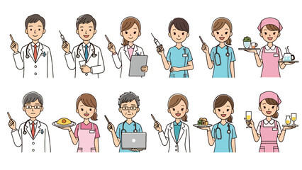 Obraz premium Diverse group of professionals and everyday people illustrated together across multiple occupations.