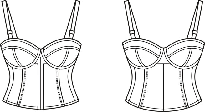 Bustier Lingerie Flat Template  Underwire Cups & Adjustable Straps Fashion Sketch
