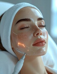 Young woman receiving advanced facial treatment for skin rejuvenation.
