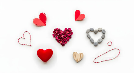 Fototapeta premium Collection of decorative hearts in various materials and designs