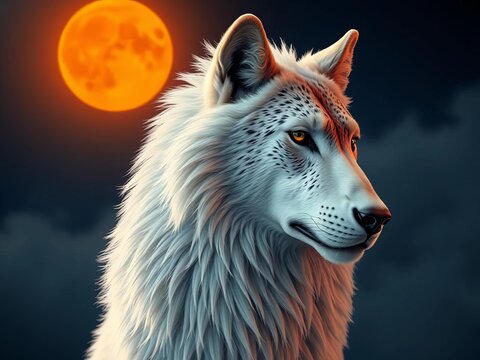 L&ouml;we im Profil, sein imposantes Haupt gegen einen orangen Himmel,  outline,  nature