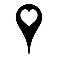 Black map pointer symbol with a heart shape for favorite locations