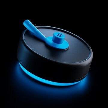 3d valorant's fitness icon, a curling stone with a blue handle on a black background