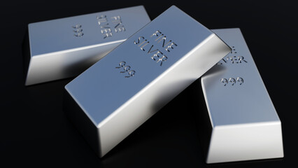A 3d rendering of silver bullion bars, each bar is stamped with the text "FINE SILVER" and the purity mark "999", indicating they are 99.9% pure silver. © Love Employee