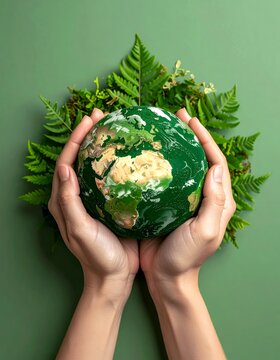 Hands Holding Earth with Green Leaves, Environmental Protection Concept.