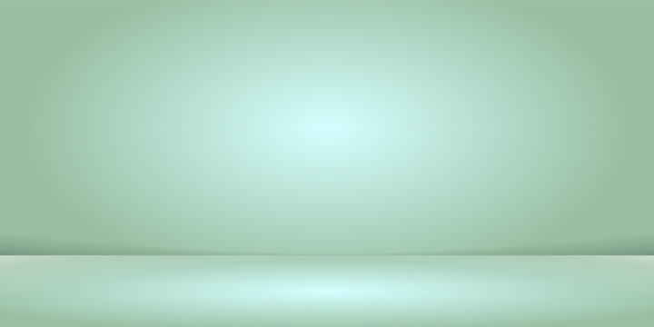 Empty studio background with smooth gradient transition from light to green tones. Professional minimalist backdrop surface for product photography, digital compositions or presentation mockup.