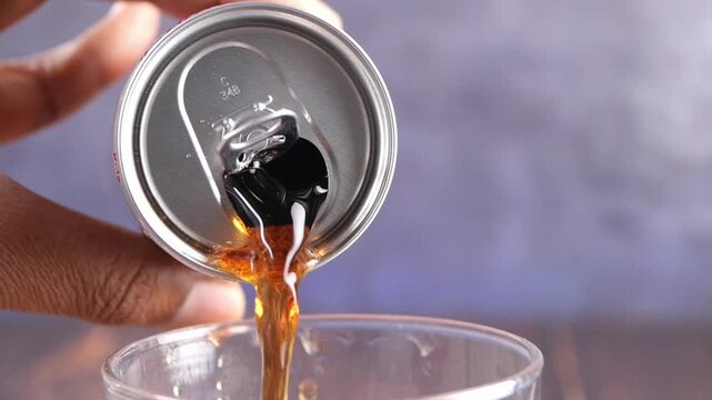 Pouring soft drinks into a glass with foam