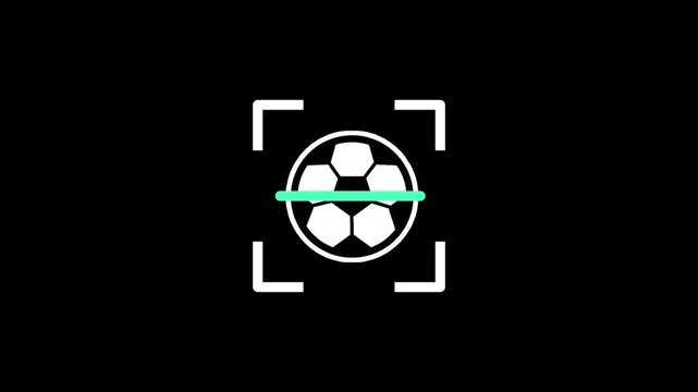 The classic black and white soccer ball is centered on the green line within the brackets to represent the world of sports and athletics as it is being tracked by the high tech scanning system