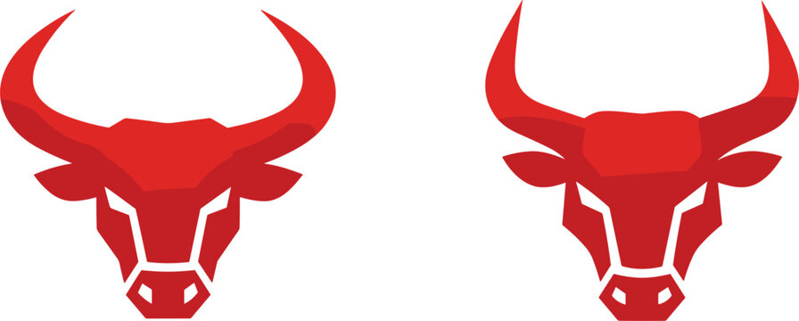 Red bull head mascot logo set for sports team fitness gym e-sports gaming energy drink powerful animal vector,