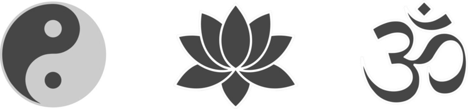 Spiritual symbol set with yin yang lotus flower and om sign for meditation yoga wellness zen harmony vector,