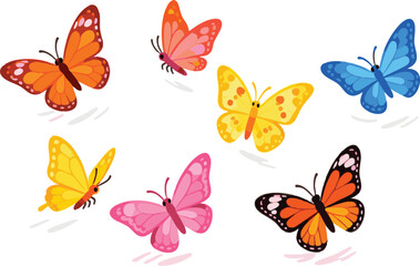 Colorful Cartoon Butterfly Collection Vector Set