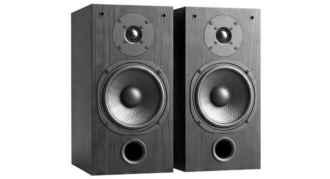 Pair of black wooden tower speakers