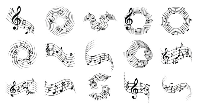 Elegant musical notes swirling in various patterns and designs