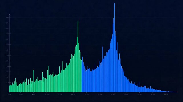 Colorful data histogram on dark background