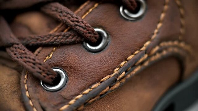 Brown Leather Shoe Laces Closeup.