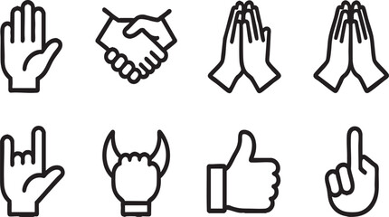 Obraz premium Hand Gestures and Communication Line Icon Set