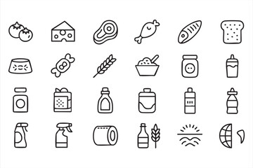 Supermarket Shopping UI Icons for Food Lists and Pantry Management
