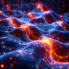 Vibrant, swirling patterns of blue and orange lights traversing a dark background