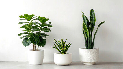 Fototapeta premium Three potted indoor plants on a white background
