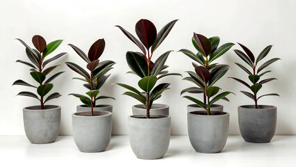 Fototapeta premium Indoor Rubber Plants in Modern Gray Pots