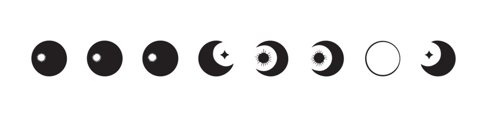 Obraz premium Set of celestial bodies and lunar phases in minimalist style on white background