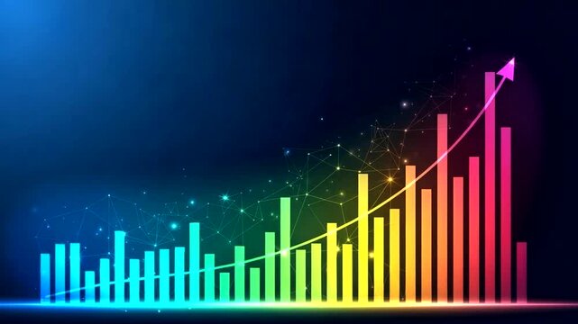 Rainbow Bar Graph with Rising Trend.