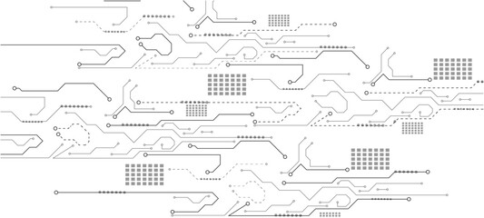 Abstract technology background. White circuit lines and connected dots on dark tech bg. Futuristic electronics concept.circuit board background	electronic circuit board