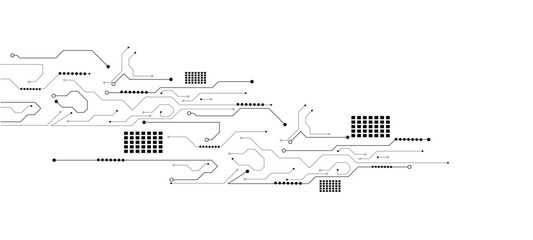 Abstract technology background. White circuit lines and connected dots on dark tech bg. Futuristic electronics concept.circuit board background	abstract technical background