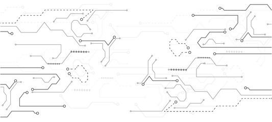 Abstract technology background. White circuit lines and connected dots on dark tech bg. Futuristic electronics concept.circuit board background	circuit board background
