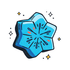 A stylized cartoon illustration of a six-pointed star, with a colorful burst inside