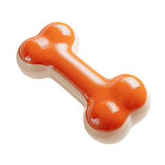 Glossy, dog bone-shaped confection with orange center and beige edges. Isolated on black