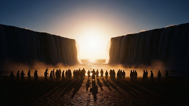Parting of the Red Sea Biblical Scene Moses Leads Israelites To Freedom Exodus Story