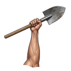 Hand holding shovel isolated on transparent background